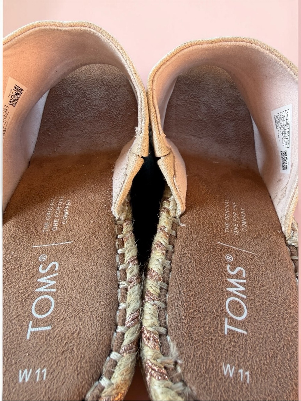 TOMS Pink & Beige Espadrille Wedge Slides - Picture 6 of 7